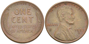 США 1 ЦЕНТ 1953 S, ЛИНКОЛЬН KM А132 медь цинк 3309-1128