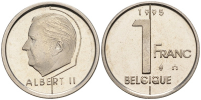 Бельгия 1 франк 1995 Belgique KM 187 железо плакированное никелем UNC 192-512