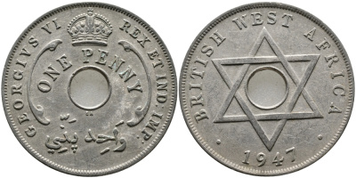 Британская Западная Африка 1 пенни 1947 Георг VI (1937-1952) KM 19 медно-никель 1523-525