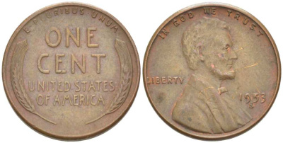 США 1 ЦЕНТ 1953 S, ЛИНКОЛЬН KM А132 медь цинк 3309-1128