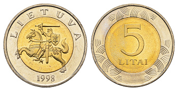 Литва 5 лит 1998 KM 113 биметалл UNC 3851-612