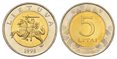Литва 5 лит 1998 KM 113 биметалл UNC 3851-612