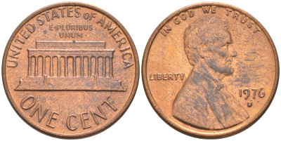 США 1 ЦЕНТ 1976 D, ЛИНКОЛЬН KM 201 медь цинк 188-167