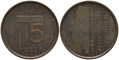 Нидерланды 5 центов 1982 Беатрикс (1980-2013) KM 202 бронза 181-715