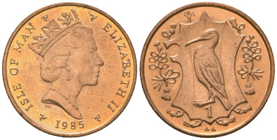 Остров Мэн 1 пенни 1985 Елизавета II (1952-2022) KM 143 бронза UNC 4618-563
