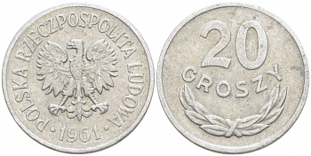Польша 20 грошей 1961 MW KM А47, Parchimowicz 208b алюминий 4532-432