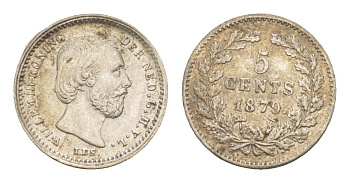 Нидерланды 5 центов 1879 Виллем III (1849-1890) KM 91 серебро aUNC 5010-535