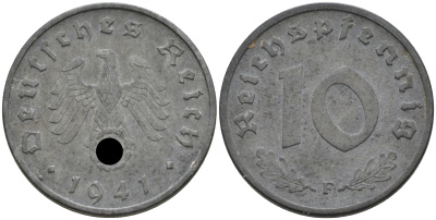 ГЕРМАНИЯ 10 РЕЙХСПФЕННИГОВ 1941 F J. 371, KM 101 цинк 75-241