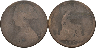 Великобритания 1 пенни 1872 Виктория (1837-1901) KM 749.2, Spink 3954 бронза 4144-636