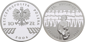 Польша 10 злотых 2006 MW, 30 лет акциям протеста в июне 1976 года KM 598 серебро PROOF 1087-7-25