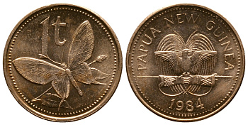Папуа-Новая Гвинея 1 тойя 1984 бабочка KM 1 бронза UNC 4608-966