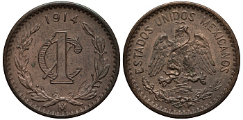 МЕКСИКА 1 СЕНТАВО 1914 ДАТА ШИРОКАЯ KM 415 бронза XF- 4401-652