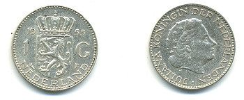 Нидерланды 1 гульден 1955 Юлиана (1948-1980) KM 184 серебро 83-741