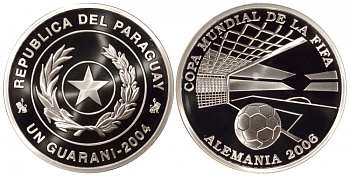 Парагвай 1 гуарани 2004 чемпионат мира по футболу в Германии 2006 FIFA KM 202 серебро PROOF 1088-4-31