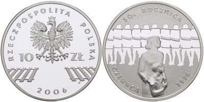 Польша 10 злотых 2006 MW, 30 лет акциям протеста в июне 1976 года KM 598 серебро PROOF 1087-7-25
