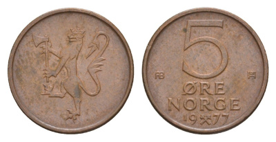 Норвегия 5 эре 1977 Улаф V (1957-1991) KM 415 бронза UNC 4632-1264