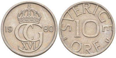 Швеция 10 эре 1980 Карл XVI Густав (1973- ) KM 850 медно-никель 44-143