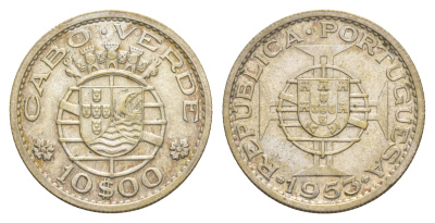Кабо-Верде 10 эскудо 1953 год-тип KM 10 серебро 4127-445