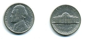 США 5 ЦЕНТОВ 1991 KM А192 медно-никель 46-2235