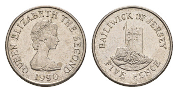 Джерси 5 пенсов 1990 башня Сеймур, Елизавета II (1952-2022) KM 56.2 медно-никель aUNC 4659-619