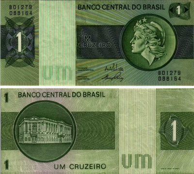 БРАЗИЛИЯ 1 КРУЗЕЙРО 1972 ПОДПИСЬ 17, СЕРИЯ В01279 Pick 191Аа бумага 8606-44-3-1