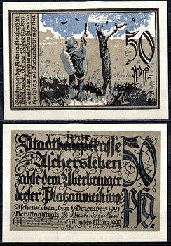 Ашерслебен (Пруссия, Саксония) 50 пфеннигов 1921 Mehl Grabowski 50.7-4/5 бумага UNC (пресс) 7556-46-1-2