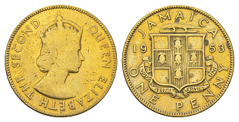 Ямайка 1 пенни 1953 KM 37 никель латунь 4628-632