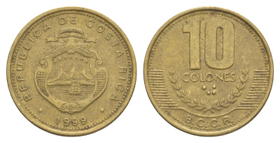 Коста-Рика 10 колонов 1999 KM 228a.1 алюминиевая бронза 4635-1257