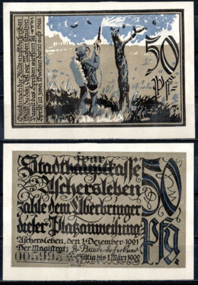Ашерслебен (Пруссия, Саксония) 50 пфеннигов 1921 Mehl Grabowski 50.7-4/5 бумага UNC (пресс) 7556-46-1-2