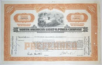 США, NORTH AMERICAN LIGHT & POWER COMPANY 4 акции 1936 бумага 00-00