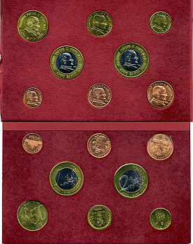 Ватикан набор из 8 монет 2000 1 евроцент-2 евро, европробники, в оригинальном буклете, Иоанн Павел II, красный UNC 3-4-11-04