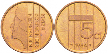 НИДЕРЛАНДЫ 5 ЦЕНТОВ 1984 БЕАТРИКС KM 202 бронза 4547-766