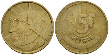 Бельгия 5 франков 1986 Belgie, Бодуэн I (1951-1993) KM 164 алюминиевая бронза 4601-247