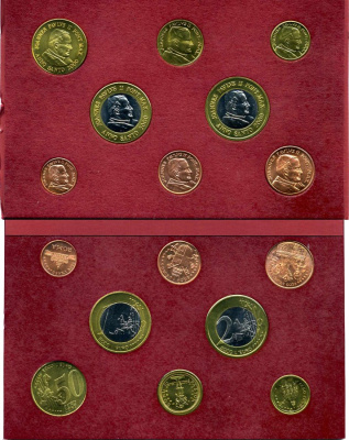 Ватикан набор из 8 монет 2000 1 евроцент-2 евро, европробники, в оригинальном буклете, Иоанн Павел II, красный UNC 3-4-11-04