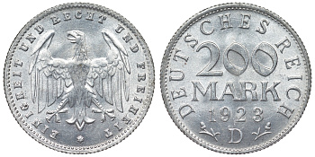 Германия 200 марок 1923 D KM 35, J. 304, Weege 22 алюминий 4121-235