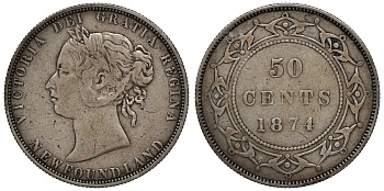 Ньюфаундленд 50 центов 1874 Виктория (1837-1901) KM 6 серебро    4044-1322