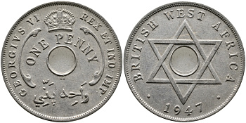 Британская Западная Африка 1 пенни 1947 Георг VI (1937-1952) KM 19 медно-никель 1523-622
