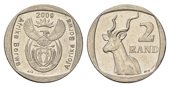 ЮАР 2 ранда 2009 KM 469 медь плакированная никелем aUNC 4628-232