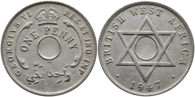 Британская Западная Африка 1 пенни 1947 Георг VI (1937-1952) KM 19 медно-никель 1523-622