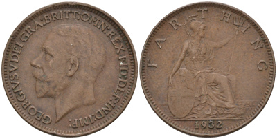 Великобритания 1 фартинг 1932 Георг V (1910-1936) KM 825, Spink 4061 бронза 4115-153