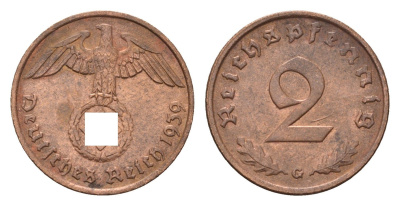 Германия 2 рейхспфеннига 1939 G KM 90, J. 362 бронза 4674-1043