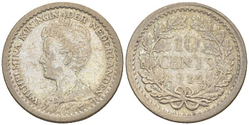 Нидерланды 10 центов 1914 Вильгельмина I (1890-1948) KM 145 серебро 4532-1157
