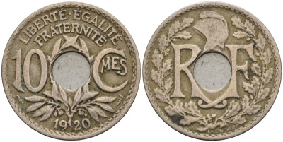 Франция 10 сантимов 1920 KM 866a, Le Franc 138.3 медно-никель 4143-845