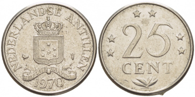 Нидерландские Антилы 25 центов 1970 Юлиана (1948-1980) KM 11 никель 3309-621