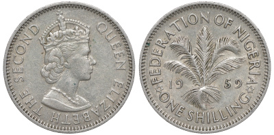 Нигерия 1 шиллинг 1959 KM 5 медно-никель 4606-422