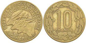ВАЛЮТНЫЙ СОЮЗ СТРАН ЭКВАТОРИАЛЬНОЙ АФРИКИ 10 ФРАНКОВ 1965 КАМЕРУН KM 2а алюминий никель бронза 202-851