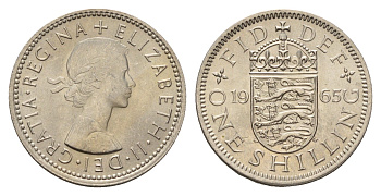 Великобритания 1 шиллинг 1965 Елизавета II (1952-2022), Английский герб KM 904, Spink 4147 медно-никель UNC 4121-845