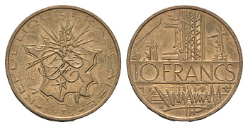 Франция 10 франков 1976 KM 940 медь алюминий никель 4673-1212