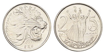 Эфиопия 25 сантимов 2008 KM 46.3 сталь плакированная никелем UNC 4668-552