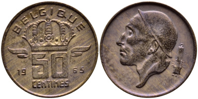 БЕЛЬГИЯ 50 САНТИМОВ 1965 BELGIQUE KM 148.1 бронза 4392-838